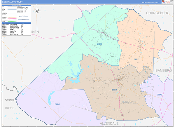 Barnwell County, SC Zip Code Map