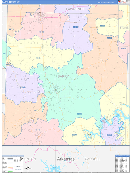 Barry County, MO Map Color Cast Style