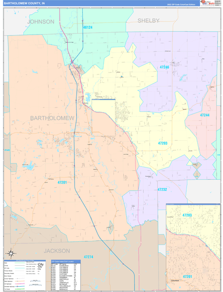 Bartholomew County, IN Map Color Cast Style
