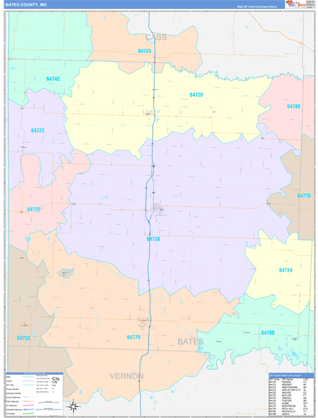 Bates County, MO Wall Map