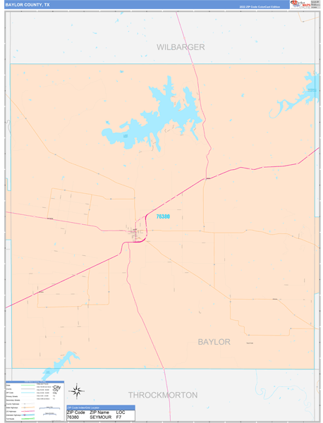 Baylor County, TX Wall Map Color Cast Style