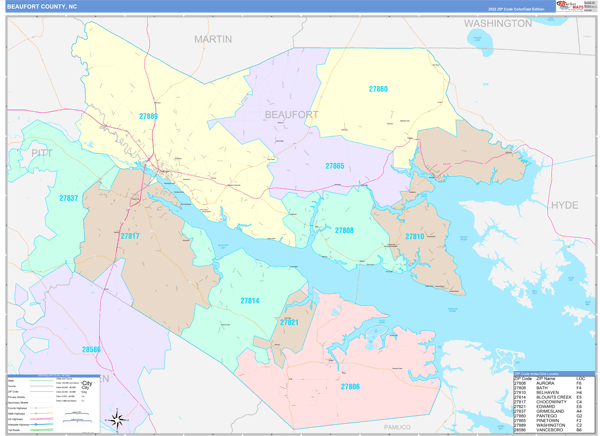 Beaufort County Wall Map Color Cast Style