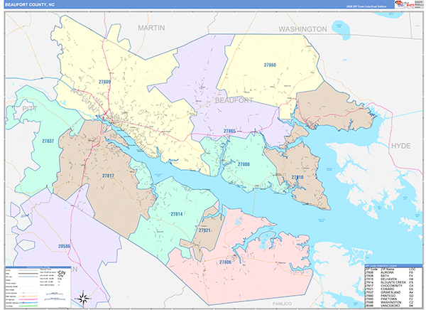 Beaufort County, NC Zip Code Map