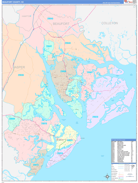Beaufort County, SC Wall Map Color Cast Style by MarketMAPS - MapSales