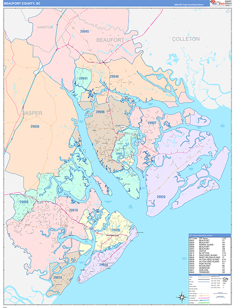 Beaufort County, SC Zip Code Map