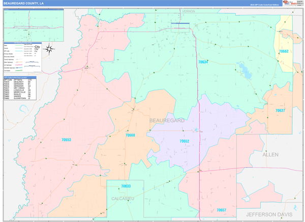 Beauregard Parish (County), LA Wall Map