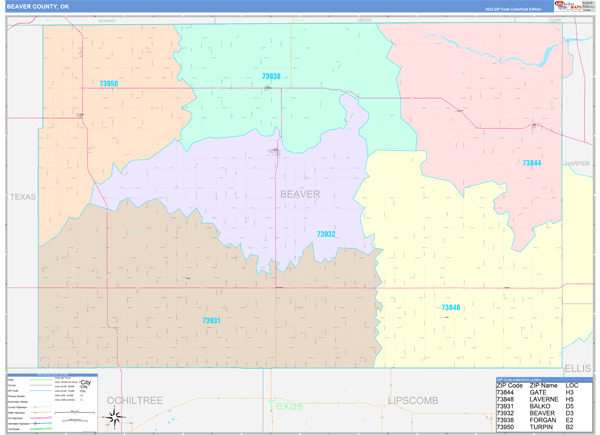 Beaver County, OK Zip Code Map