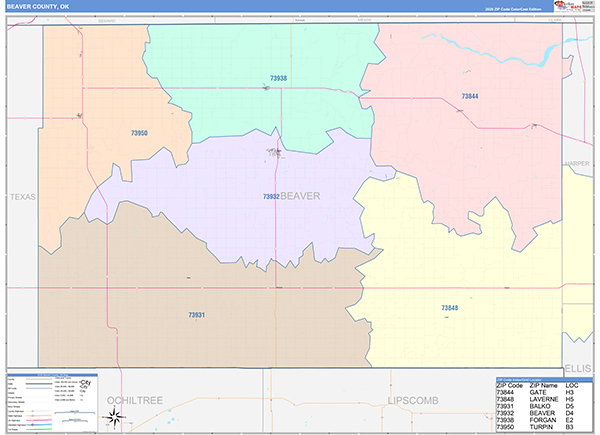 Beaver County, OK Zip Code Map