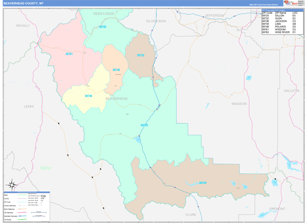 Beaverhead County, MT Zip Code Map