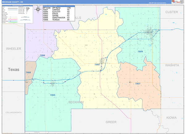 Beckham County, OK Zip Code Map