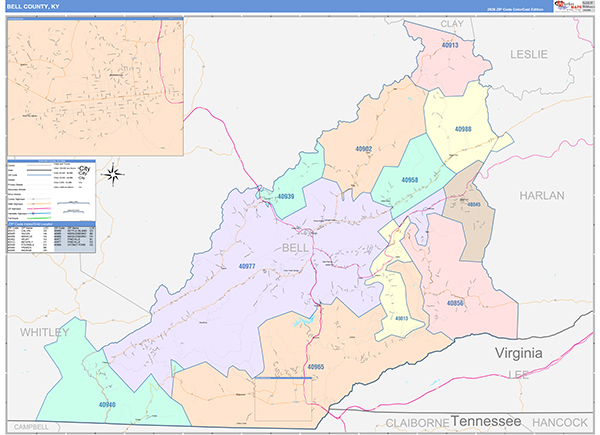 Bell County, KY Zip Code Map