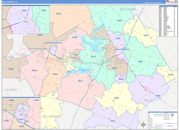 Bell County, TX Zip Code Map