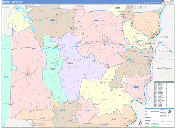 Belmont County, OH Zip Code Map