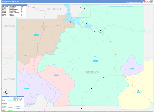 Benewah County, ID Zip Code Map