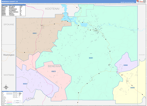 Benewah County, ID Zip Code Map