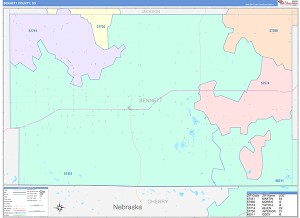 Bennett County, SD Zip Code Map