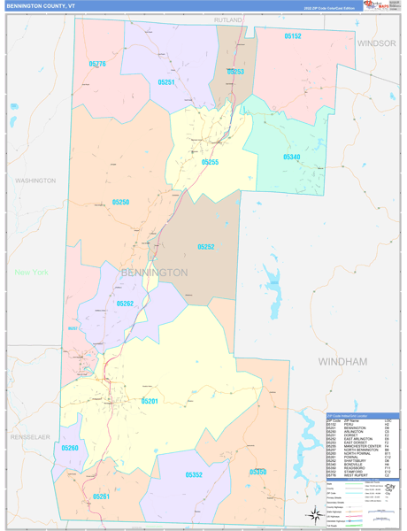 Bennington County, VT Zip Code Map
