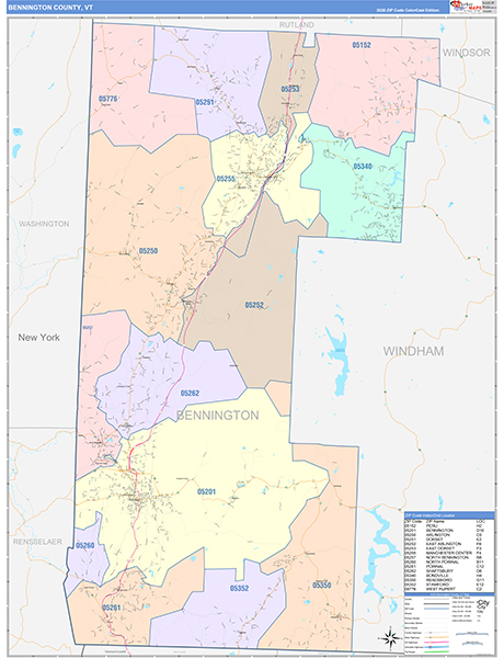 Bennington County, VT Zip Code Map