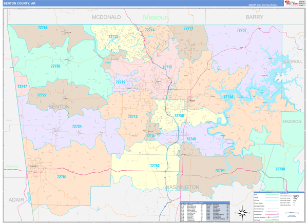 Benton County, AR Zip Code Map