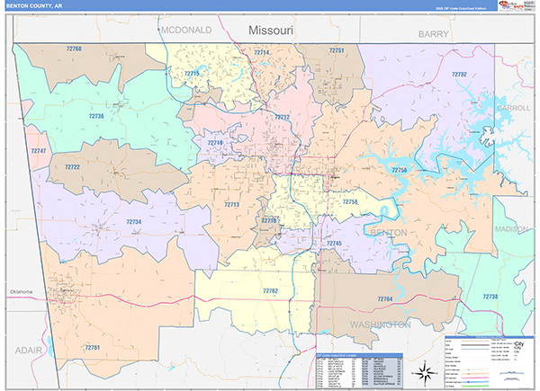Benton County, AR Zip Code Map