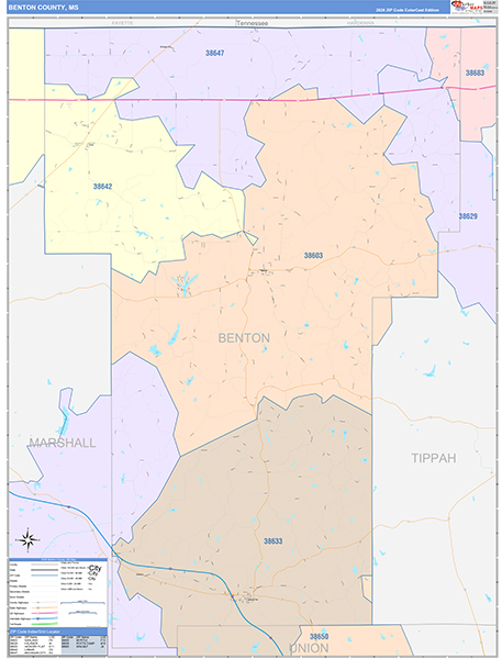 Benton County, MS Zip Code Map