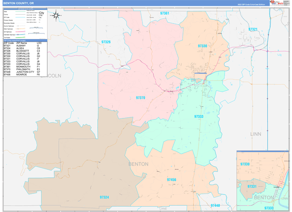 Benton County, OR 5 Digit Zip Code Maps - Color Cast