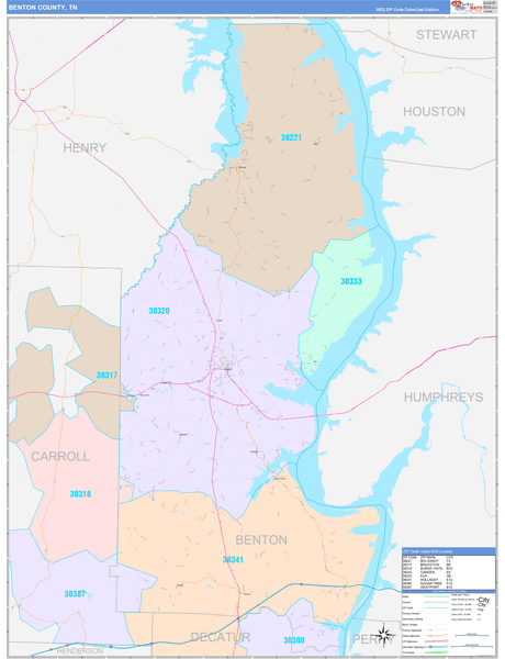 Benton County, TN Zip Code Map