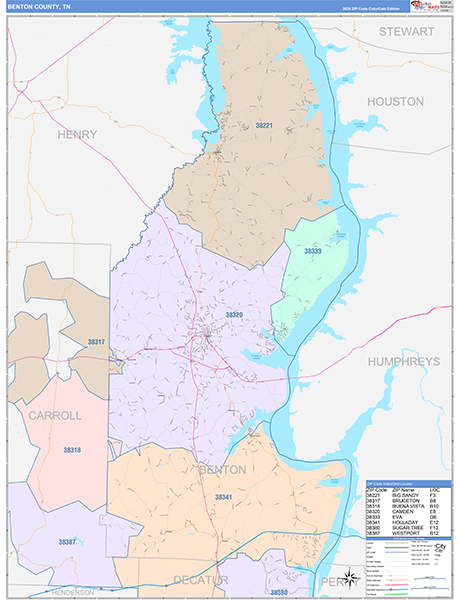 Benton County, TN Zip Code Map