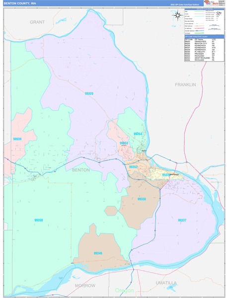 Benton County, WA Wall Map Color Cast Style