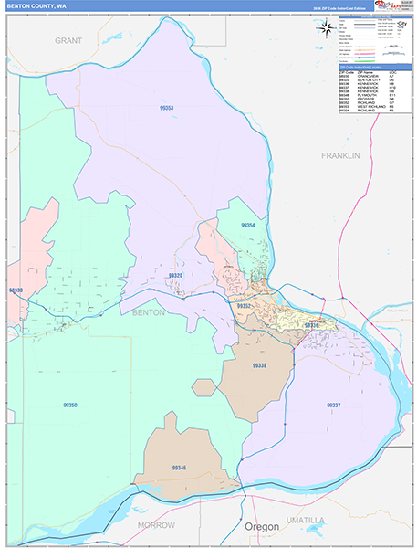Benton County, WA Wall Map Color Cast Style