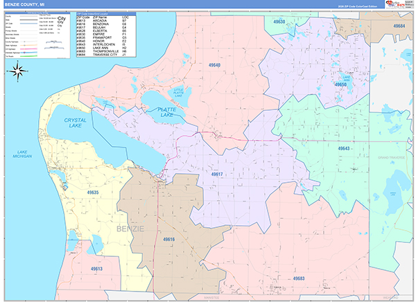 Benzie County, MI Zip Code Map