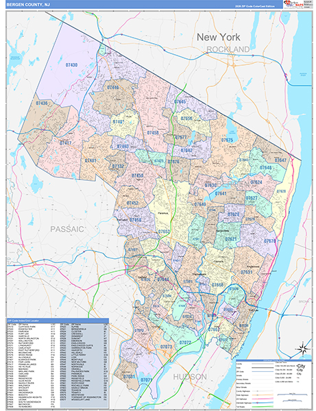Bergen County, NJ Zip Code Map