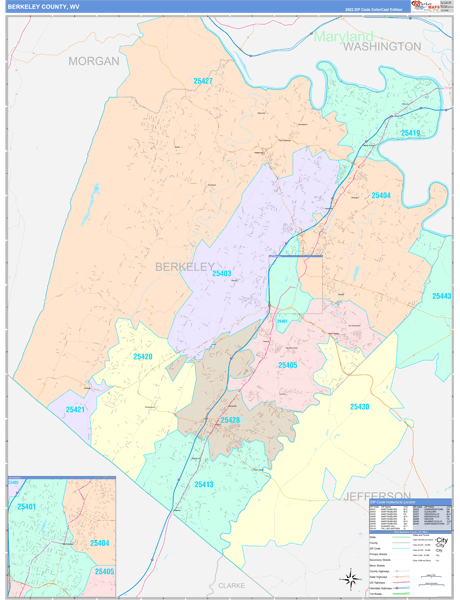 Berkeley County Wall Map Color Cast Style