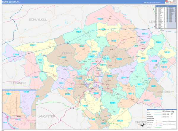 Berks County, PA Zip Code Map