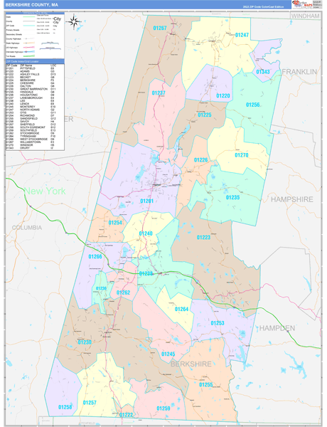 Berkshire County Digital Map Color Cast Style
