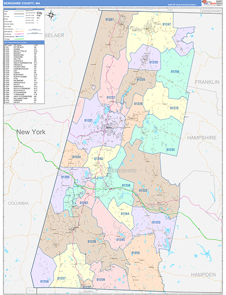Berkshire County, MA Wall Map Color Cast Style