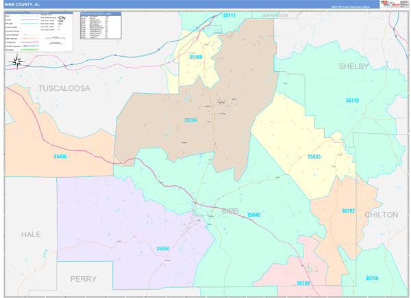Bibb County, AL Zip Code Map
