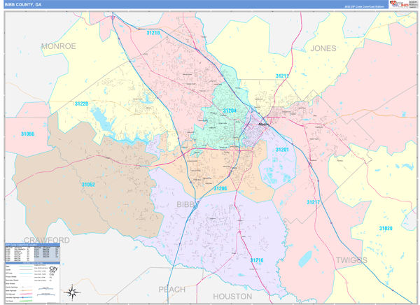 Bibb County, GA Zip Code Map
