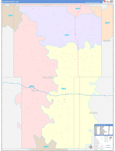 Billings County, ND Zip Code Map