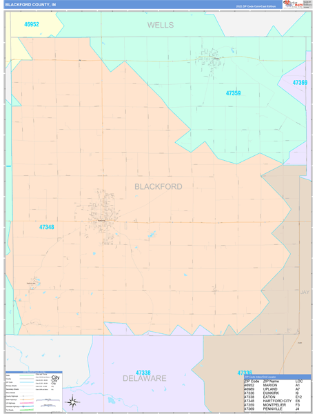 Blackford County, IN Map Color Cast Style