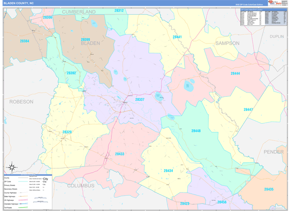 Bladen County Digital Map Color Cast Style