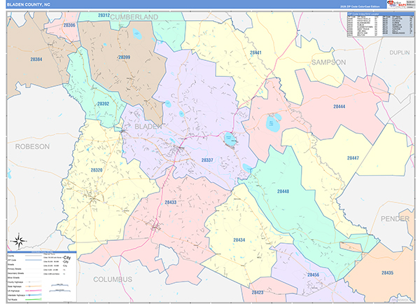 Bladen County, NC Wall Map