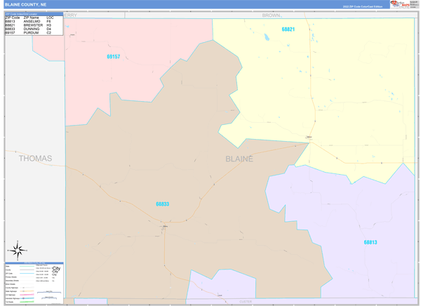 Blaine County, NE Wall Map