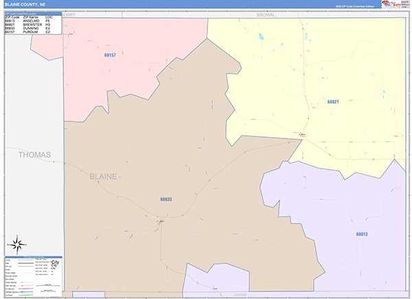 Blaine County, NE Zip Code Map