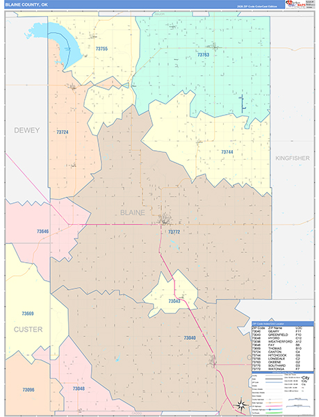 Blaine County, OK Zip Code Map