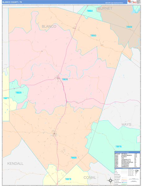 Blanco County, TX Zip Code Map