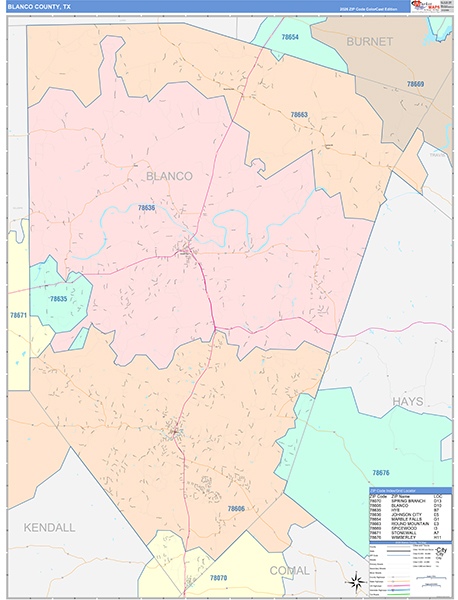 Blanco County, TX Zip Code Map