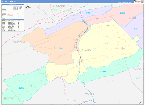 Bland County Digital Map Color Cast Style