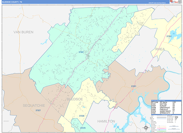 Bledsoe County, TN Zip Code Map