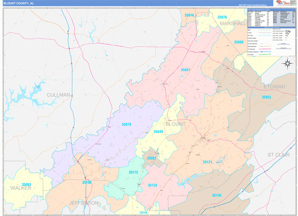 Blount County, AL Wall Map Color Cast Style by MarketMAPS